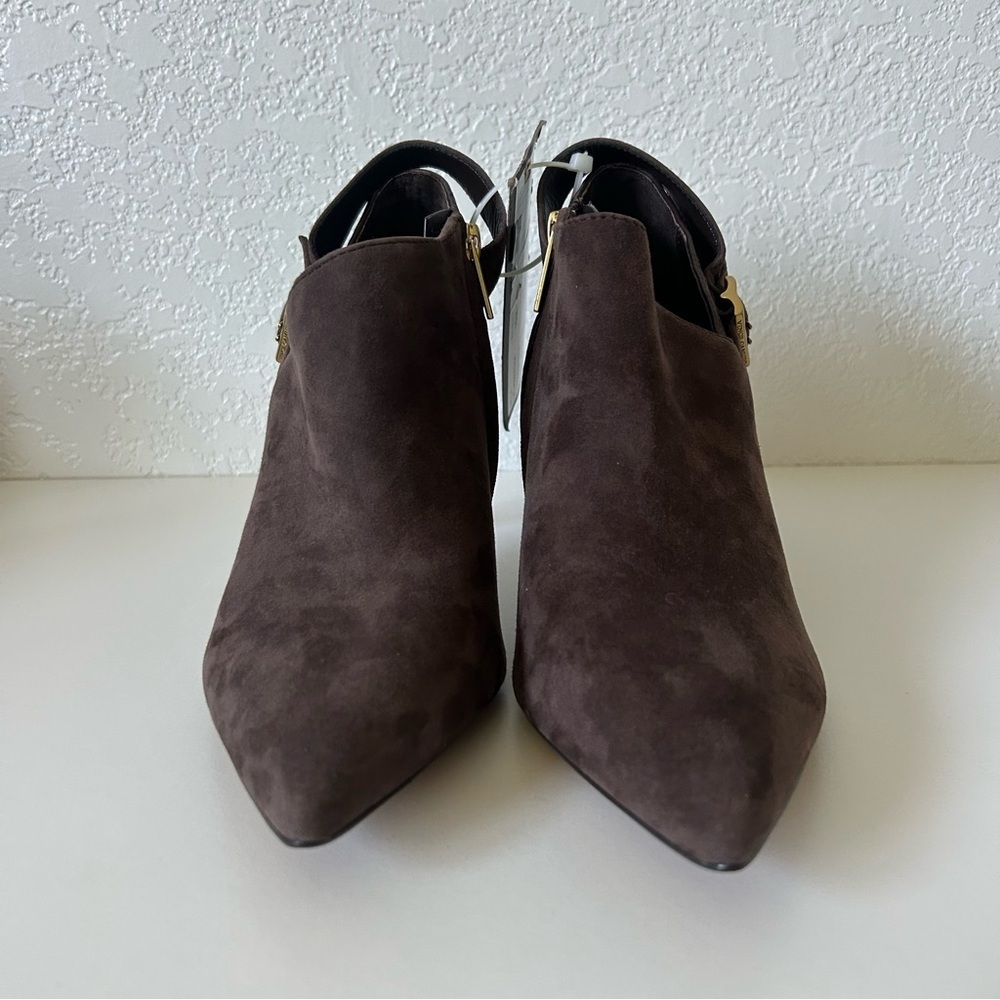 Vince Camuto Kreitha Leather Suede Stiletto Heels Booties in Root Beer Brown - Picture 4 of 8